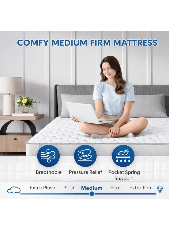 Rexal Home Dream Craft Reversible Pocket Spring Mattress – Medium-Firm Support, Motion Isolation, Premium Knitted Fabric & Foam Comfort, 180 × 200 × 24 cm - Image 4